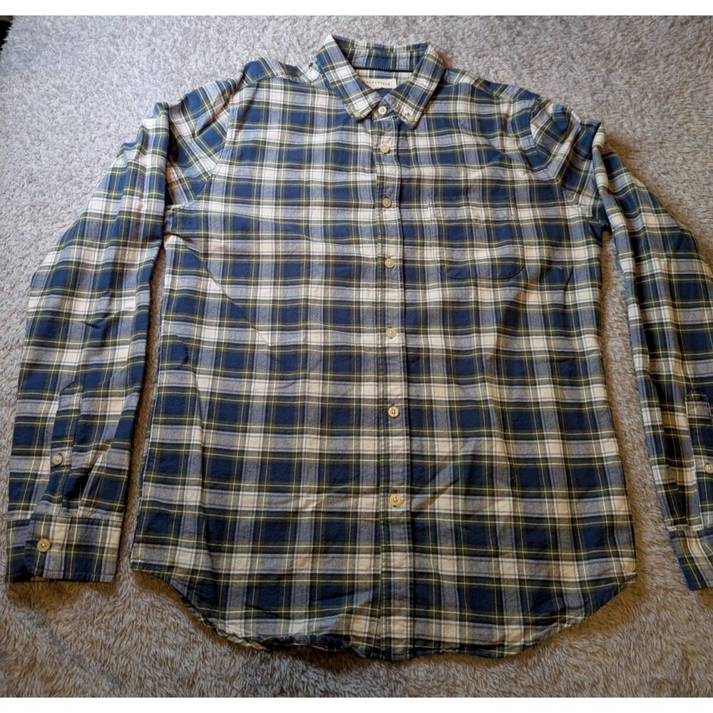 Aeropostale Mens Long Sleeve Plaid Button Down Cotton Shirt White Blue Yellow M